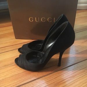 💯Auth GUCCI Satin Logo Stiletto Heels